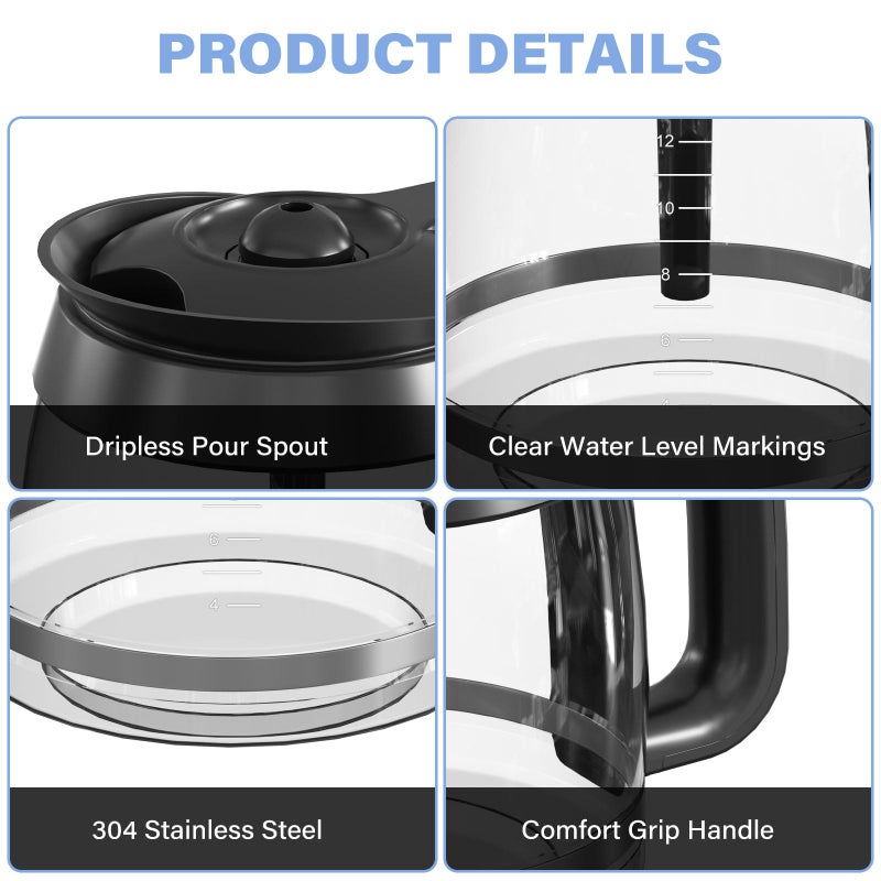 GVANIAMY 12-Cup Coffee Pot Replacement Carafe Compatible With Ninja Coffee Brewer Maker Models Ce251 Ce201 Ce201C Ce200 Ce200C Model# Xglslid200 - Image 4
